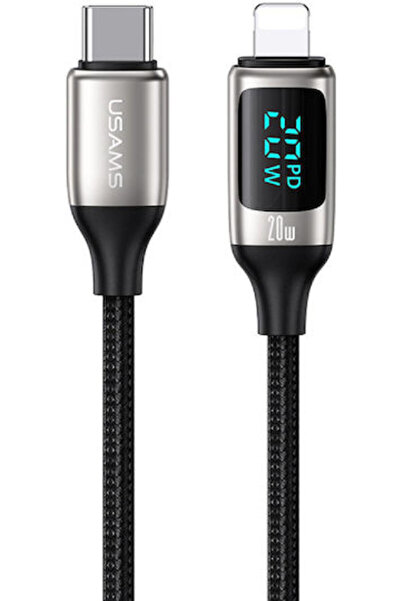 Usams US-SJ545 LED / Πλεγμένο καλώδιο USB-C σε Lightning 20W Μαύρο 1.2μ (US-S...