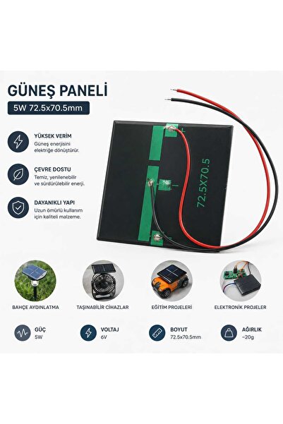 elciavmm Küçük Mini Güneş Paneli - 5W 6V 72.5*70.5mm - Güneş Paneli