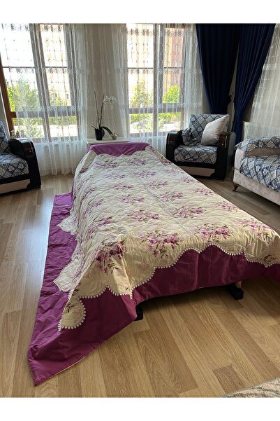 Kırkyama pamuk saten pike yatakörtüsü çeyizlik elyapımı- Mor
