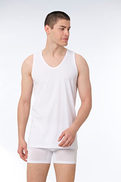 FSM1453 Men's Cotton Wide Strap Classic White Undershirt - 401