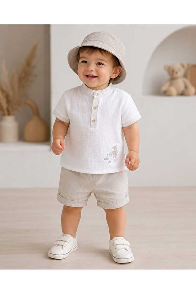 kidsense Baby Boy Summer Muslin Shorts and Hat Set