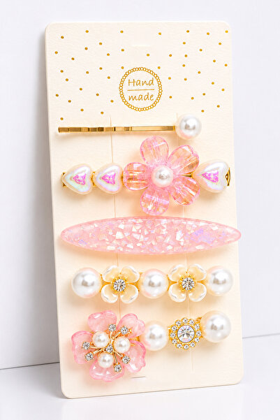MakeWell Set of 5 Vintage Flower and Pearl Detailed Hair Clips |   Gold Color...