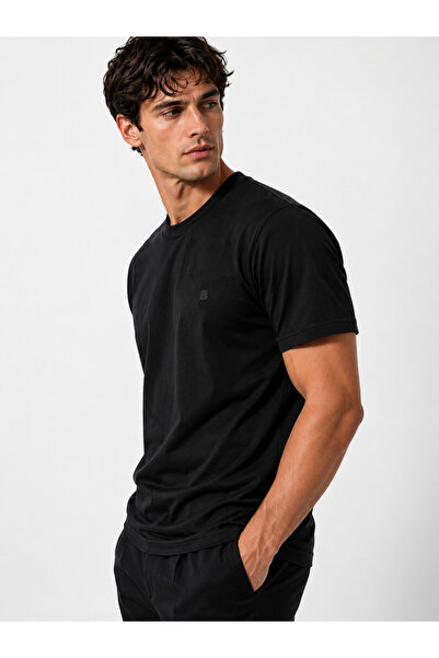 RAFF MAĞAZA Lyocell Rayon Kumaş Karışımlı Bisiklet Yaka T-shirt