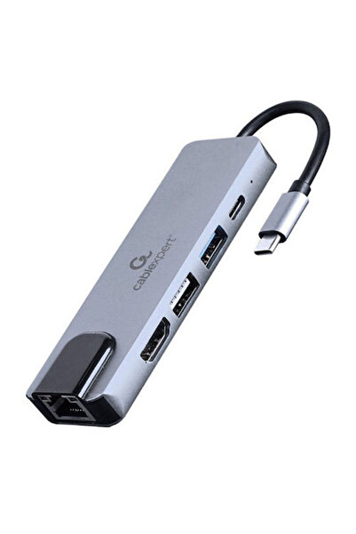Cablexpert Σταθμός σύνδεσης USB-C με HDMI 4K PD Ethernet Γκρι (A-CM-COMBO5-04)