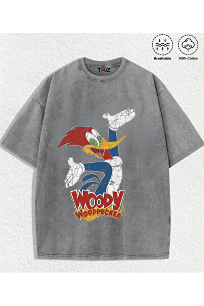 Toum Vintage Woody Washed Retro Unisex Oversize T-Shirt