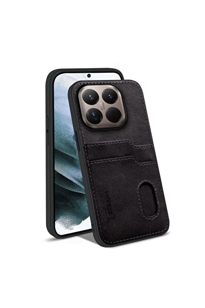 Zebana Xiaomi Mi 15T Pro Uyumlu Kılıf Kartlıklı Lüx Deri Kılıf Siyah