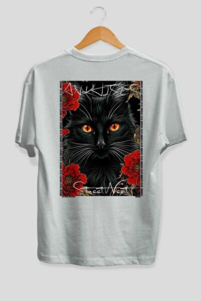 Ankhises For the Love of Cats 10 Cats Printed White Oversize T-Shirt 100% Cot...