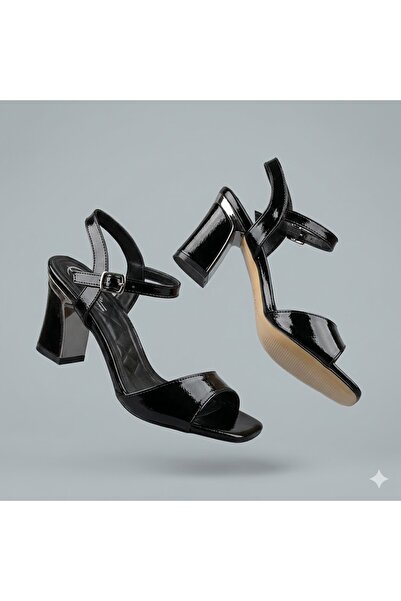 KİNDEP (Wiesse) Galvaniz Heel Single Strap Women's Shoes Black