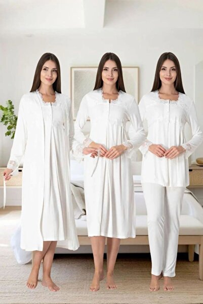 venera Elegant Lace 4-Piece Maternity Pajamas Nightgown Dressing Gown Shootin...