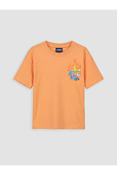 LC Waikiki Orange Crew Neck Hot Wheels Printed Boys' T-Shirt