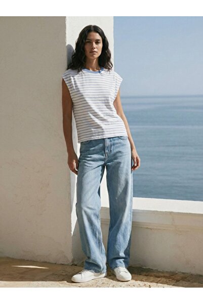 Ltb Sim Yaka Ay Sleeve Detailed Striped White T-Shirt