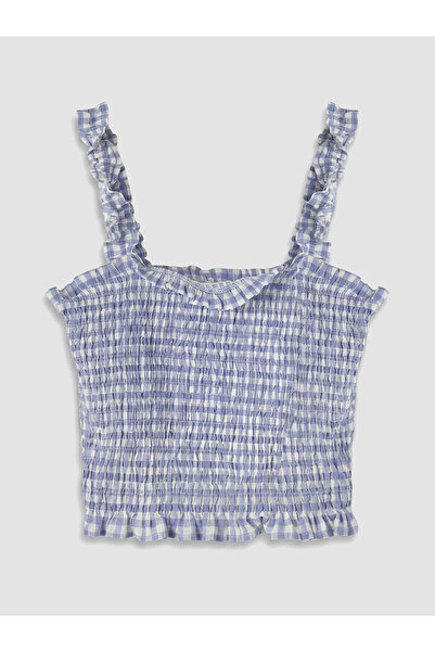 LC Waikiki Nevavm Square Neck Ruffle Detailed Crop Blouse with Gipe Detail