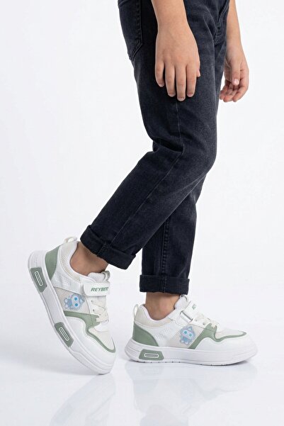 REYBER White Mint Green Velcro Mesh Boys' Sports Shoes