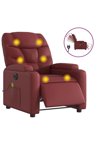 vidaxl Fotoliu de masaj electric rabatabil, roșu vin, piele ecologică