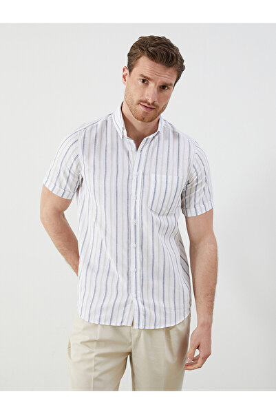 LC Waikiki Nevavm Regular Fit Short Sleeve Striped Poplin Men's Shirt with Di...