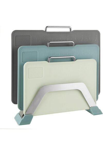 Generic 3Pcs Non-Slip Plastic Cutting Board Set with Holder, Dishwasher Safe.