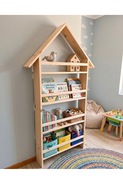 Wonderwoods Doğal Ahşap 4 Katlı Montessori kitaplık 162x63x14