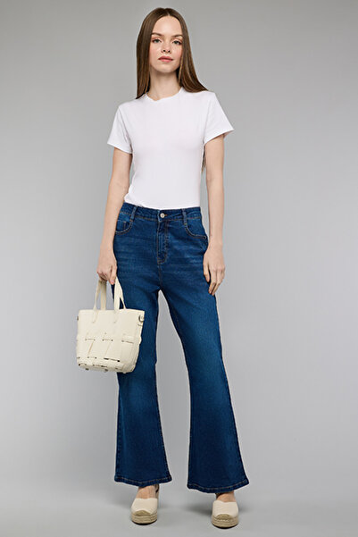 R&B Washed Flared Jeans with Button Closure