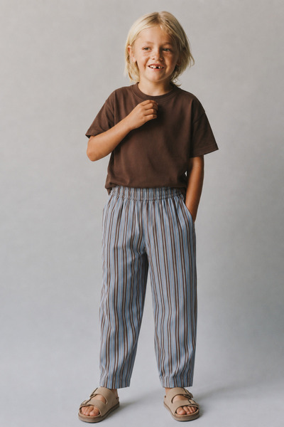 Magu Children's Brown T-Shirt Striped Pants Set