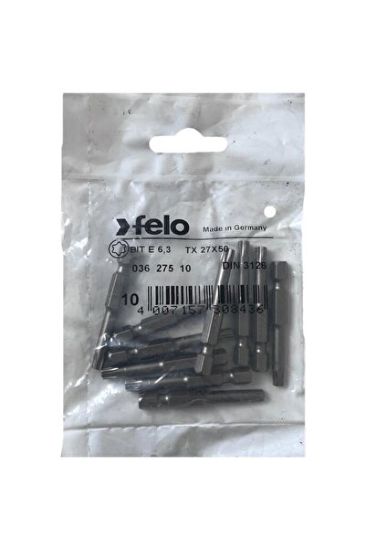 FELO Set de 10 biți Torx cu profil industrial, E6.3, TX27, 50mm