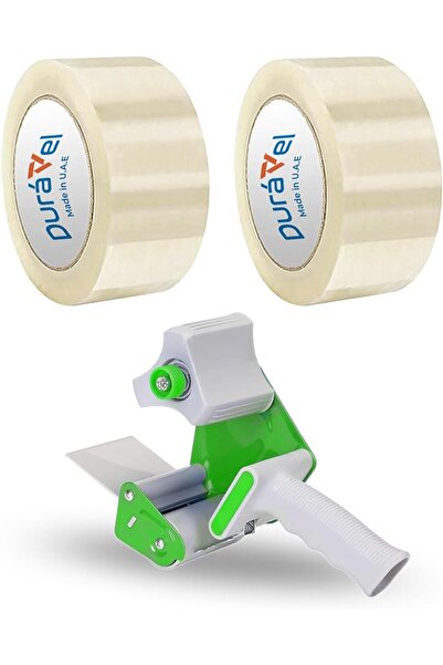 Duravel Packing Tape with Dispenser Gun - Clear Tape Roll and Green Ergonomic...
