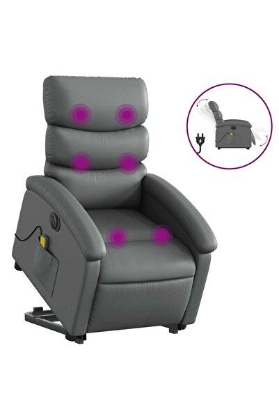 vidaxl Fotoliu masaj rabatabil electric cu ridicare, gri, piele