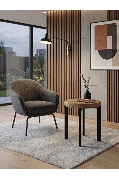 Generic Side Service Table Wood Surface with Iron Bases-Measures 50 cm
