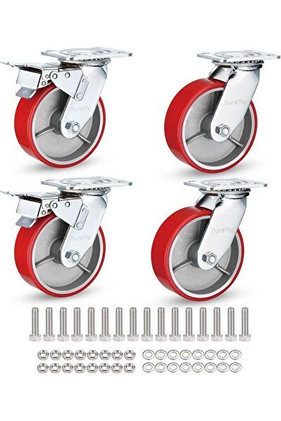 Duravel Polyurethane Silent Castor-Set of 4 Heavy Duty 2 Brakes + 2 Swivel Ca...