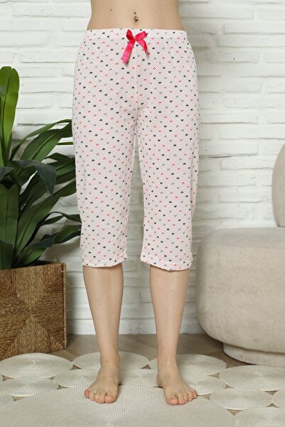 Serena Pantaloni pijama damă 3/4, roz, imprimeu inimi