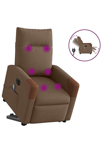 vidaxl Fotoliu electric de masaj rabatabil cu ridicare, maro, textil