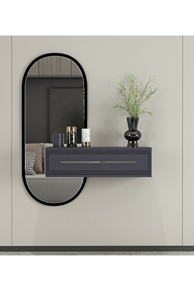 morepp Glow 70cm Duvara Monte Kapaklı Raflı Modern Dresuar Antrasit-Gümüş