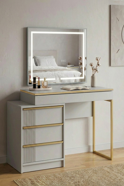 benim odam Elegant 110 Luk Full Akıllı Led Işıklı Makyaj Masası Buz Gri