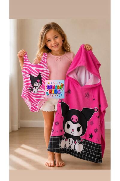 bemora kids çocuk mayo kuromi mayo bone plaj giyim + kuromi plaj havlusu panç...