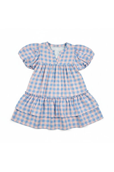 Patique Kids Pink and Blue Plaid Patterned Summer Girls' Dress