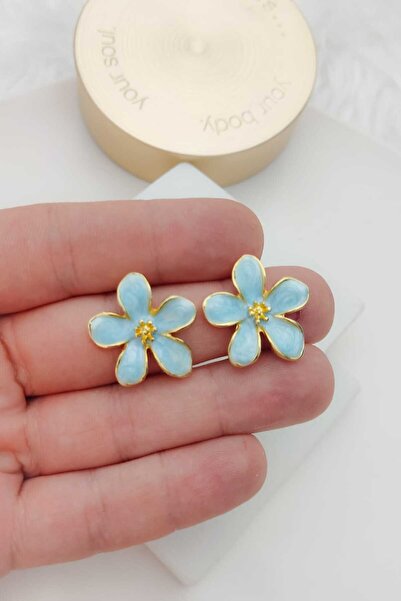 KYOLA DESİGN Ice Blue 5 Petal Flower Gold Women's Earrings