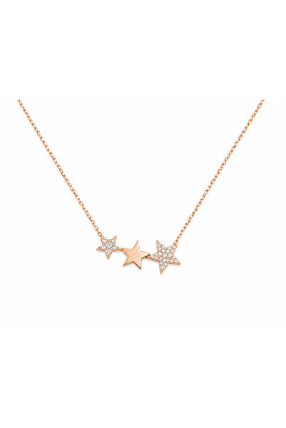 seven kuyumculuk 925 Ayar Gümüş Zirkon Taşlı 3 Yıldız Kolye | Rose Gold Kadın...