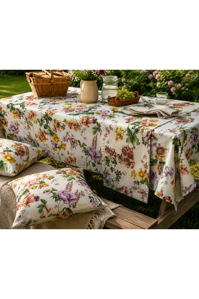 MeriM Nar & İncir Bahçesi Premium Masa Örtüsü – piknik örtüsü Vintage Floral ...