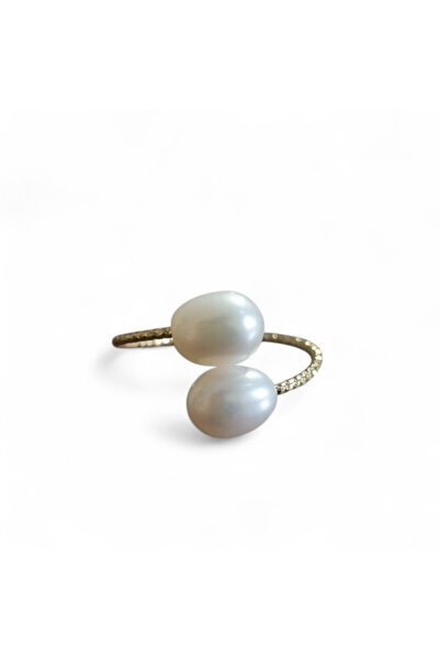 dur Women's ring made of natural cultured white pearl with a modern design in...