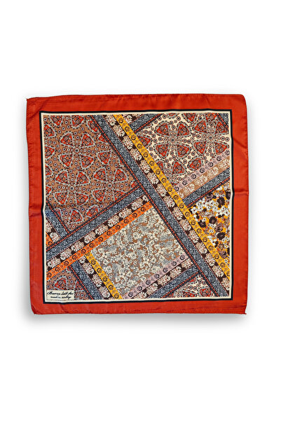 Etnik Retro Vintage Desenli İpek Rayon Fular 55x55 cm İtalyan Dikiş