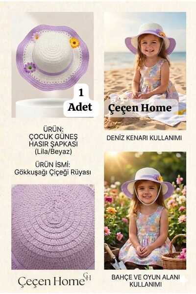 ÇEÇEN HOME (1 bucată) Pălărie de paie pentru fete cu ornamente pe margine, Pă...