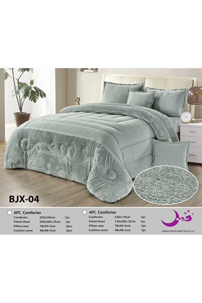 Moon Double Bed Winter Plain Fur Bedspread 6 Pieces - Plain Fur Winter Duvet ...