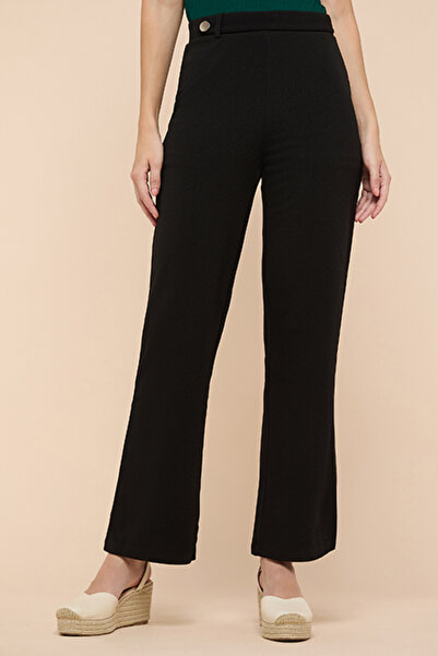 R&B Solid Wide Leg Pants with Elastic Waist