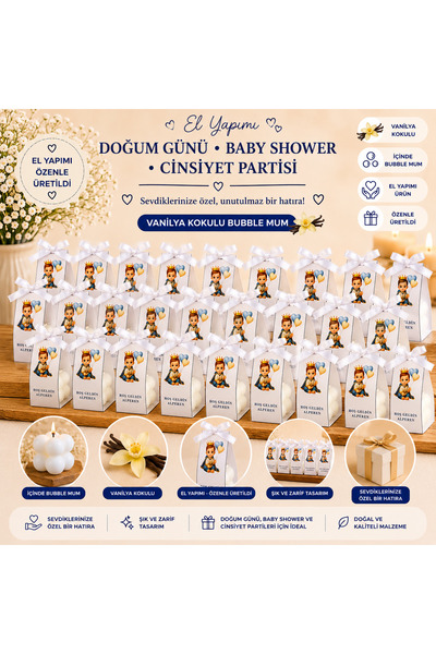 F&A Candle 30 ADET Kişiye Özel El Yapımı Bubble Mum – Vanilya Kokulu Nikah Ni...