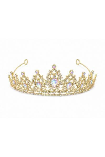 OEM Tiara aurie cu cristale iridescente AB teardrop - magical