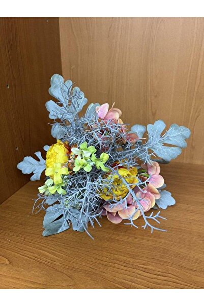 OEM Flori Artificiale Buchet Bujori Verdeata Prafuit Galben Somon