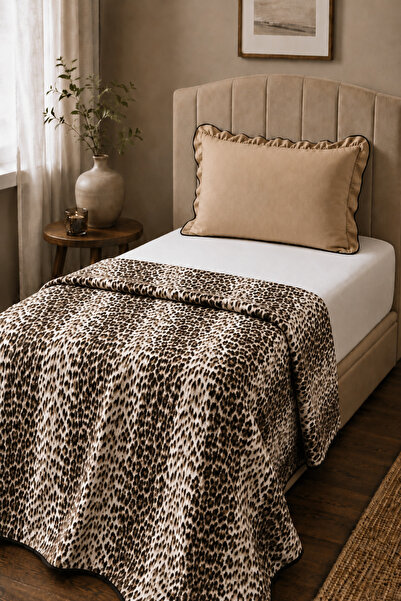 XVA Leopard Patterned Single Pique Set 160X240 cm |   1 Piece with Ruffled Pi...