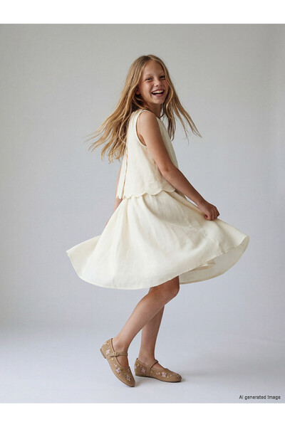 LC Waikiki Trendlucky Girls' Poplin Dress with Embroidered Oval Collar and Co...