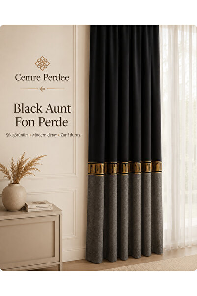 Carrlline Fon Perde Black Out Siyah Gri Gold Detaylı Modern Dekoratif Fon Perde