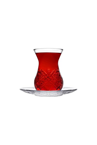 Paşabahçe Crystal Cut Design Tea Cup and Saucer Set 12 Pieces
