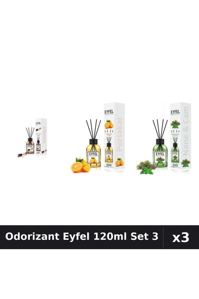 Eyfel Set 3 Odorizant Camera Betisoare 120ml - Vanilie, Portocala, Pin Menta